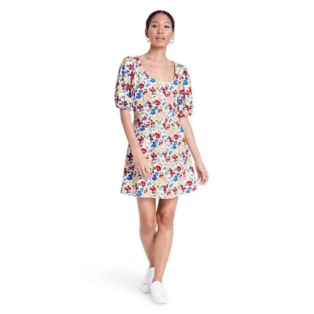 Rixo x Target Multicolor Floral Linen Blend Retro Short Sleeve Dress Size 12